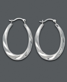 Classic hoops get a sophisticated makeover with the addition of thick swirls. Earrings crafted in 14k white gold. Approximate width: 1-3/4 inches. Approximate drop: 2 inches. Classic hoops get a sophisticated makeover with the addition of thick swirls. Earrings crafted in 14k white gold. Approximate width: 1-3/4 inches. Approximate drop: 2 inches.