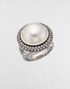 From the Moonlight Ice Collection. A stunning mabe pearl sits center of two rows of sparkling diamonds in blackened sterling silver. White mabe pearlDiamonds, 1.36 tcwBlackened sterling silverWidth, about ½Imported