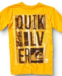 Block letters and contrast coloring will make this graphic tee shirt from Quiksilver one of the first picks from his closet. Block letters and contrast coloring will make this graphic tee shirt from Quiksilver one of the first picks from his closet.