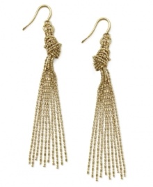 Get all tied up in knots. Alfani's wispy drop earrings feature gold tone mixed metal chains on earwire. Approximate drop: 2-1/2 inches. Get all tied up in knots. Alfani's wispy drop earrings feature gold tone mixed metal chains on earwire. Approximate drop: 2-1/2 inches.