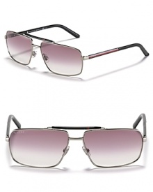 Metal rectangle sunglasses with a thick striped top bar accent for a striking effect.