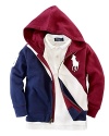 A traditional zip-up hoodie is accented with contrasting stripes, a twill 3 and a Big Pony for a sporty look.