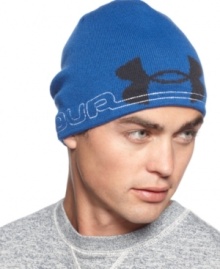 Not meant to hide under a hood: The Advisory Beanie from Under Armour with a bold UA logo on the front and stitched logo on the side, plus ColdGear® Thermo lining for extra warmth.