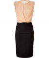 With a seductive open back and elegant two-tone coloring, By Malene Birgers silk cocktail dress is both flattering and feminine - Round neckline, sleeveless, crossed bodice, open back with button closure at nape, black pencil skirt - Loosely draped bodice, form-fitting pencil skirt - Wear with sleek heels and a dusting of sparkly fine jewelry