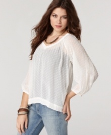 Earth angel: Lend an ethereal look to your favorite jeans with this light-as-air Lucky Brand Jeans top in sheer dotted fabric.