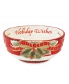 Perfect accessory for the holidays from Fitz and Floyd's collection of serveware and serving dishes. Festively decorated in red and green and inscribed with a holiday sentiment, Damask Sentiment bowl will be a treasured addition to any collection.