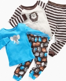 Lionize his bedtime look. Zoo animals on these Calvin Klein pajama sets give your little one a sweet sleepy style. Lionize his bedtime look. Zoo animals on these Calvin Klein pajama sets give your little one a sweet sleepy style.