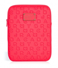 Detailed in durable neoprene with an allover logo print, Marc by Marc Jacobs tablet case is a covetable choice for stashing away your favorite piece of hardware - Tonal logo plaque, zip closure - Carry alone, or slip into bright printed totes