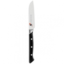 Elegant Japanese design meets superlative durability in these Morimoto-designed knives. Offering the ultimate in beautiful, reliable and practical cutlery, the Iron Chef's Miyabi collection uniquely combines a sharp, flexible, corrosion resistant blade with a western-style handle. The 3.5 vegetable knife is essential for slicing and dicing small fruits and vegetables extra thinly. Elegant Japanese design meets superlative durability in these Morimoto-designed knives. Offering the ultimate in beautiful, reliable and practical cutlery, the Iron Chef's Miyabi collection uniquely combines a sharp, flexible, corrosion resistant blade with a western-style handle. The 3.5 vegetable knife is essential for slicing and dicing small fruits and vegetables extra thinly.