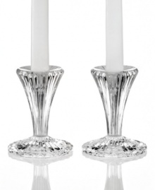 Inspired by the notched bezels of a luxury watchband, these Marquis by Waterford candlesticks defy time with upright cuts and a clean silhouette in radiant crystal.