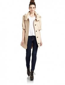 THE LOOKButtoned funnelneckRemovable hood Concealed front button closure Three-quarter length cuffed sleeves with pleatsInterior drawstring at waistSide seam pocketsBack patch pocketsBack vented hem with button tab detailTHE FITAbout 35 from shoulder to hemTHE MATERIALLinen/cottonCARE & ORIGINDry cleanImportedModel shown is 5'10 (177cm) wearing US size 4. THE LOOKButtoned funnelneckRemovable hood Concealed front button closure Three-quarter length cuffed sleeves with pleatsInterior drawstring at waistSide seam pocketsBack patch pocketsBack vented hem with button tab detailTHE FITAbout 35 from shoulder to hemTHE MATERIALLinen/cottonCARE & ORIGINDry cleanImportedModel shown is 5'10 (177cm) wearing US size 4.