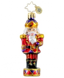A classic nutcracker makes a grand statement upon your tree as he stands tall and proud in this hand-painted ornament from Christopher Radko. A classic nutcracker makes a grand statement upon your tree as he stands tall and proud in this hand-painted ornament from Christopher Radko.