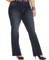 Team up the season's hottest tops with Baby Phat's bootcut plus size jeans, featuring a sleek dark wash.