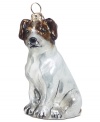 Puppy love at first sight. Just begging for a home, this Jack Russell terrier ornament is irresistible to animal lovers in hand-painted glass by Joy to the World.