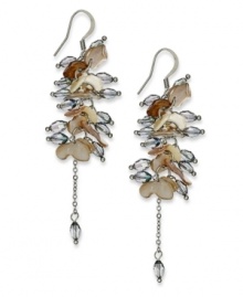 Beautiful clusters of mother-of-pearl chips and glass beads adorn these lovely Ali Khan earrings. Crafted in silver tone mixed metal. Approximate drop: 2-1/2 inches. Beautiful clusters of mother-of-pearl chips and glass beads adorn these lovely Ali Khan earrings. Crafted in silver tone mixed metal. Approximate drop: 2-1/2 inches.