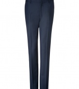 Finish your look on a handsome note with Burberry Londons perfectly tailored twill striped pants, detailed in luxe virgin wool for an edge of timeless-elegance - Side slit pockets, buttoned back slit pockets, hidden hook and button closure, belt loops - Straight leg, modern tailored slim fit - Team with a matching blazer and sharply cut button-down, or with tailored jackets and ultra thin cashmere knit pullovers