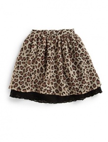 THE LOOKAllover leopard print with embroidered floral lace detail at hemElastic waistGentle pleatingBack zip with button closureTHE MATERIAL90% wool/10% silkCARE & ORIGINHand washImported THE LOOKAllover leopard print with embroidered floral lace detail at hemElastic waistGentle pleatingBack zip with button closureTHE MATERIAL90% wool/10% silkCARE & ORIGINHand washImported