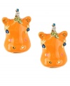 Haute hippos! Betsey Johnson's citrus-flavored stud earrings feature a hippo head in bright orange with multi-colored crystals and an embellished bird detail. Crafted in gold tone mixed metal. Approximate diameter: 3/4 inch.