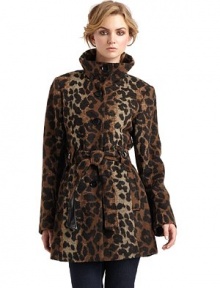 THE LOOKAllover leopard printFunnelneckButton closureTie waistDual seam pocketsTHE FITAbout 31 from shoulder to hemTHE MATERIALPolyester/wool/other fibersFully linedCARE & ORIGINDry cleanImportedModel shown is 5'10 (177cm) wearing US size 4. THE LOOKAllover leopard printFunnelneckButton closureTie waistDual seam pocketsTHE FITAbout 31 from shoulder to hemTHE MATERIALPolyester/wool/other fibersFully linedCARE & ORIGINDry cleanImportedModel shown is 5'10 (177cm) wearing US size 4.