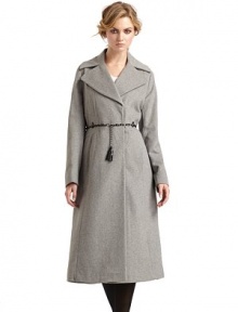 THE LOOKNotched lapelChainlink belt detail at waistConcealed snap closureDual seam pocketsTHE FITAbout 45 from shoulder to hemTHE MATERIALWool/polyester/viscoseFully linedCARE & ORIGINDry cleanImportedModel shown is 5'10 (177cm) wearing US size 4. THE LOOKNotched lapelChainlink belt detail at waistConcealed snap closureDual seam pocketsTHE FITAbout 45 from shoulder to hemTHE MATERIALWool/polyester/viscoseFully linedCARE & ORIGINDry cleanImportedModel shown is 5'10 (177cm) wearing US size 4.