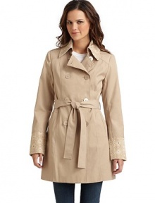 THE LOOKEmbroidered eyelet point collar and cuffsShoulder epaulettesDouble-breasted button front with oversize embossed buttonsRemovable tie-front beltLong sleevesDual front besom pocketsTHE FITAbout 33 from shoulder to hemTHE MATERIALCotton/polyesterFully linedCARE & ORIGINMachine washImportedModel shown is 5'9½ (176cm) wearing US size Small. THE LOOKEmbroidered eyelet point collar and cuffsShoulder epaulettesDouble-breasted button front with oversize embossed buttonsRemovable tie-front beltLong sleevesDual front besom pocketsTHE FITAbout 33 from shoulder to hemTHE MATERIALCotton/polyesterFully linedCARE & ORIGINMachine washImportedModel shown is 5'9½ (176cm) wearing US size Small.