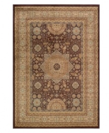 Ancient Persian designs, highlighted by a central sunburst medallion, form a picturesque accent for any room. This Momeni rug is made from drop-stitched polypropylene that creates a highly durable pile while maintaining luxurious texture and depth. Ancient Persian designs, highlighted by a central sunburst medallion, form a picturesque accent for any room. This Momeni rug is made from drop-stitched polypropylene that creates a highly durable pile while maintaining luxurious texture and depth.