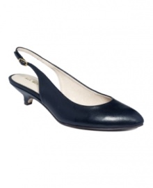 Barefoot Tess' Huron slingback pumps are a sensible, stylish option for your workday wardrobe. Made in leather with a pointed-toe silhouette and buckle closure, their low covered kitten heel makes them comfortable from 9 to 5 and beyond. Barefoot Tess' Huron slingback pumps are a sensible, stylish option for your workday wardrobe. Made in leather with a pointed-toe silhouette and buckle closure, their low covered kitten heel makes them comfortable from 9 to 5 and beyond.