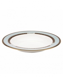 Extraordinarily detailed yet amazingly dishwasher safe, the Palatial Garden rim soup bowl from Marchesa by Lenox combines teal blossoms, intricate gold vines and velvety brown accents in gold-banded bone china for unparalleled elegance. Extraordinarily detailed yet amazingly dishwasher safe, the Palatial Garden rim soup bowl from Marchesa by Lenox combines teal blossoms, intricate gold vines and velvety brown accents in gold-banded bone china for unparalleled elegance.