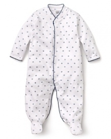 Treat your little guy to this cozy longsleeve onsie, comfy enough for naptime and cute enough for playtime with allover star print and piping along the neckline. Treat your little guy to this cozy longsleeve onsie, comfy enough for naptime and cute enough for playtime with allover star print and piping along the neckline.
