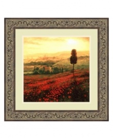 Steve Thoms' Shades of Poppies sets a romantic tone in any room. Cheery red poppies cover the hillside, cast in the warm, golden rays of a setting sun. The antique bronze-finished frame adds a vintage elegance.