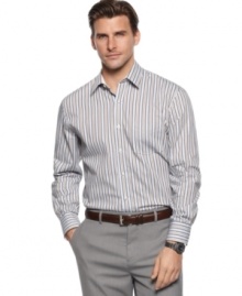 Follow the lines toward a sophisticated look. This Tasso Elba shirt is the quintessential streamlined style. Follow the lines toward a sophisticated look. This Tasso Elba shirt is the quintessential streamlined style.
