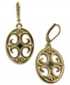 Vintage designs for the modern woman. These drop earrings from T Tahari boast a swirling design in a shield pendant. Embellished with crystal accents. Crafted in 14k gold-plated mixed metal. Nickel-free for sensitive skin. Approximate drop: 1-5/8 inches.