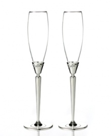 Toast the bride and groom with Modern Love flutes. Silver-plated stems adorned with a sparkling floral motif give way to a glass of celebratory bubbly. Toast the bride and groom with Modern Love flutes. Silver-plated stems adorned with a sparkling floral motif give way to a glass of celebratory bubbly.
