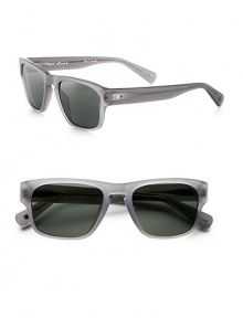Masculine frame handcrafted of substantial, beveled acetate. Available in matte dove frames with mineral glass grey lenses.Acetate/metal100% UV ProtectionImported Masculine frame handcrafted of substantial, beveled acetate. Available in matte dove frames with mineral glass grey lenses.Acetate/metal100% UV ProtectionImported