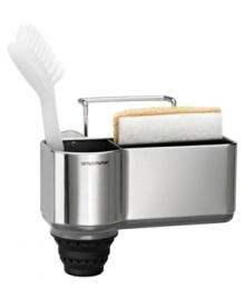 Smart sink storage. This clever caddy from simplehuman uses suction cups and a wire ledge hanger to sit securely against the sink wall, keeping your scrubbers organized, sanitary and always within reach. Five-year warranty. Smart sink storage. This clever caddy from simplehuman uses suction cups and a wire ledge hanger to sit securely against the sink wall, keeping your scrubbers organized, sanitary and always within reach. Five-year warranty.