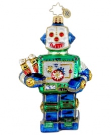 Low tech, high spirits. With gears made of glitter and arms and legs hinged in glass, Christopher Radko's handmade Yule-Bot ornament will be a whimsical presence at all future holidays. Low tech, high spirits. With gears made of glitter and arms and legs hinged in glass, Christopher Radko's handmade Yule-Bot ornament will be a whimsical presence at all future holidays.