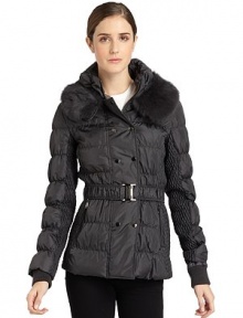 THE LOOKRuched and quilted constructionRuched collarRemovable fur flap collarFront zip and snap closureDual zip pocketsRibbed knit cuffsBelted waistTHE FITAbout 26 from shoulder to hemTHE MATERIALShell: polyesterFill: down/waterfowl feathersFur: dyed rabbit furKnit: acrylicFully linedCARE & ORIGINMachine washFur origin: ChinaImportedModel shown is 5'10 (177cm) wearing US size Small. THE LOOKRuched and quilted constructionRuched collarRemovable fur flap collarFront zip and snap closureDual zip pocketsRibbed knit cuffsBelted waistTHE FITAbout 26 from shoulder to hemTHE MATERIALShell: polyesterFill: down/waterfowl feathersFur: dyed rabbit furKnit: acrylicFully linedCARE & ORIGINMachine washFur origin: ChinaImportedModel shown is 5'10 (177cm) wearing US size Small.