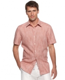 Soften up your summer look with this chambray shirt from Perry Ellis. Soften up your summer look with this chambray shirt from Perry Ellis.