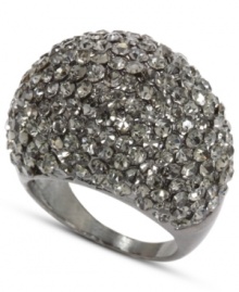 A dramatic design defines this dome ring from City by City. Embellished with alluring glass crystal accents. Set in hematite tone mixed metal. Size 7.