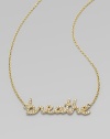 Get a positive outlook with this petite style with dazzling diamonds in 14k gold. Diamonds, .18 tcw14k goldLength, about 15¾Pendant size, 1Lobster claw closureMade in the USA of imported materials