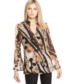 Hardware details add edge to this boldly printed petite Calvin Klein tunic-perfect for effortless style! (Clearance)