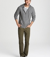 Modeled after a sporty sweatshirt silhouette, this handsome design rewards you with uncommonly soft cashmere for a luxurious, casual cool style.