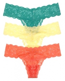 A flattering low-rise thong in a fiery hue. Slightly sheer with a thick lace waistband.