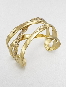 From the Miss Havisham Collection. Undulating ribbons of polished goldtone - one of them set with shimmering Swarovski crystals - form a double X design in this open cuff of simple drama.CrystalGoldtoneDiameter, about 2.25Width, about 1.75Imported From the Miss Havisham Collection. Undulating ribbons of polished goldtone - one of them set with shimmering Swarovski crystals - form a double X design in this open cuff of simple drama.CrystalGoldtoneDiameter, about 2.25Width, about 1.75Imported