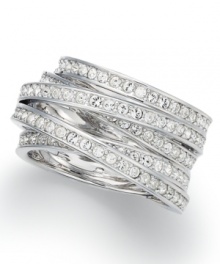 Subtle elegance wraps around this Swarovski ring. Designed with a multi-layer silhouette embellished with clear crystal pave accents. Crafted in rhodium-plated mixed metal. Size 7. Subtle elegance wraps around this Swarovski ring. Designed with a multi-layer silhouette embellished with clear crystal pave accents. Crafted in rhodium-plated mixed metal. Size 7.