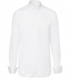 Perfect for pairing with sleek tailored suits, Neil Barretts French cuff button-down is a chic take on the classic shirt - Petite pointed collar, French cuffs, hidden button-down front, micro pleated button panel - Modern slim fit - Team with a sharply cut suits and polished leather lace-ups