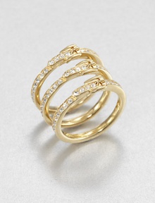 From the Buckle Collection. Three identical bands, elegant individually, even more fabulous worn together, each set with a row of rhinestones and a buckle accent.GlassGoldtoneWidth, about .75 (combined)Imported From the Buckle Collection. Three identical bands, elegant individually, even more fabulous worn together, each set with a row of rhinestones and a buckle accent.GlassGoldtoneWidth, about .75 (combined)Imported