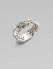 From the X Collection. Two delicate cables loop around polished bands, crowned by a stunning X-design of pavé diamonds. Pavé diamonds, 0.05 tcw Sterling silver Width, about ½ Imported From the X Collection. Two delicate cables loop around polished bands, crowned by a stunning X-design of pavé diamonds. Pavé diamonds, 0.05 tcw Sterling silver Width, about ½ Imported