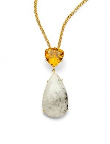 THE LOOKA bold faceted teardrop of rutile quartzHangs from a gold-colored faceted glass trillionGolden chainLobster claspTHE FITChain length, about 22, plus 2 extenderPendant length, about 2½THE MATERIALGlass18k goldplatingORIGINImported