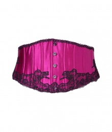 Turn up the heat while cutting an ultra feminine figure in Chantal Thomass lace laden satin corset belt - Figure-enhancing boning, scalloped lace trim, lace overlay, back hook and eye closures, front button detail - For full effect, pair with a matching bra and panties Turn up the heat while cutting an ultra feminine figure in Chantal Thomass lace laden satin corset belt - Figure-enhancing boning, scalloped lace trim, lace overlay, back hook and eye closures, front button detail - For full effect, pair with a matching bra and panties